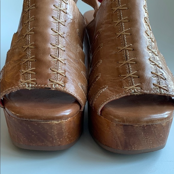 New Free People Bed Stu Tan Leather Platform Sandals Slingback Heels Clogs Sz 8 - Picture 9 of 11